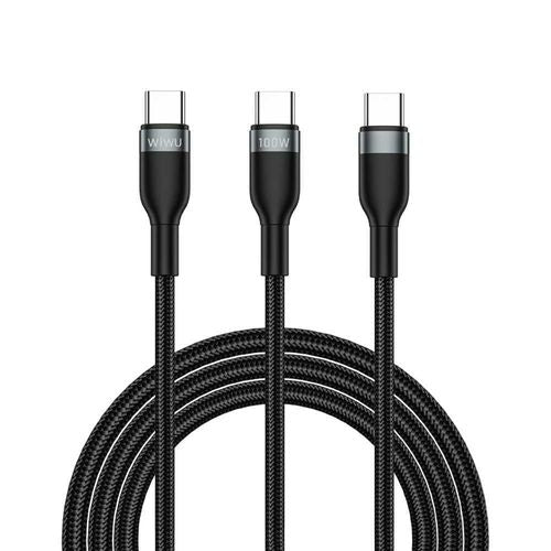 WIWU Multi Charging Cable - USB-C to USB-C + USB-C, 2 in1 Fast Charging Cable - Multi Chargers for All Devices, Fast Charging, 100W