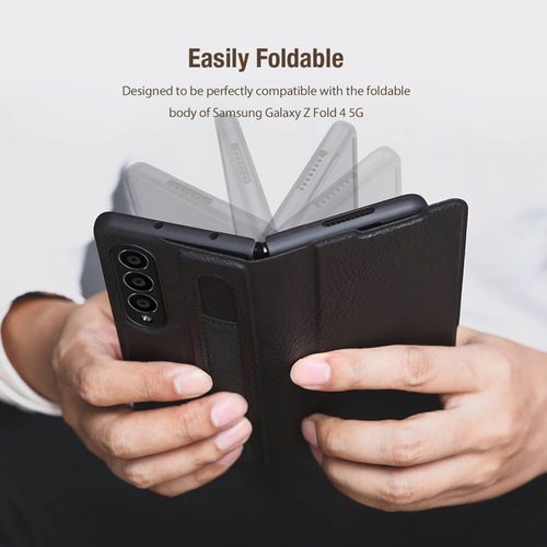 E-Sell Enterprise, Nillkin Aoge Leather Case for Samsung Galaxy Z Fold 4 (7.6" Inch) Premium Faux Leather Flip Cover with S-Pen Holder, Magnetic Closure Kickstand for Galaxy Z Fold 4