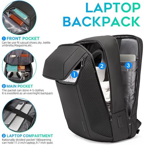 BANGE Smart Business Sac à dos étanche pour ordinateur portable de 15,6 à 17,3" avec port de charge USB 3.0 pour homme et femme