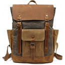 Sacs à dos en cuir de vachette ciré à l'huile unisexe pour ordinateurs portables, sacs à dos de grande capacité