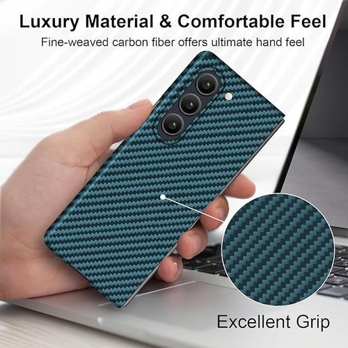 PiBlue Slim & Thin Compatible with Samsung Galaxy Z Fold 5 Carbon Fiber Case, Aramid Fiber Cover for Z Fold5 7.6" 5G Supports Wireless Charging, Matte (Blue)