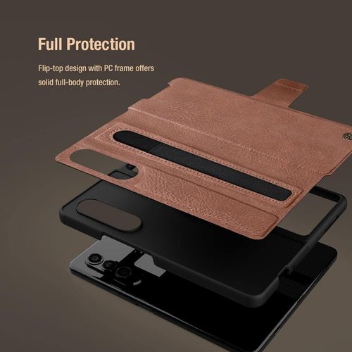 E-Sell Enterprise, Nillkin Aoge Leather Case for Samsung Galaxy Z Fold 4 (7.6" Inch) Premium Faux Leather Flip Cover with S-Pen Holder, Magnetic Closure Kickstand for Galaxy Z Fold 4