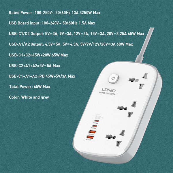 Multiprise 3 prises CA 4 ports USB SC3416