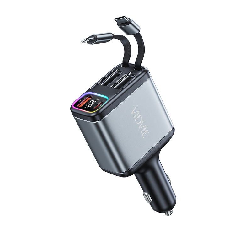 CC539  Chargeur de voiture à charge rapide avec double cordon rétractable