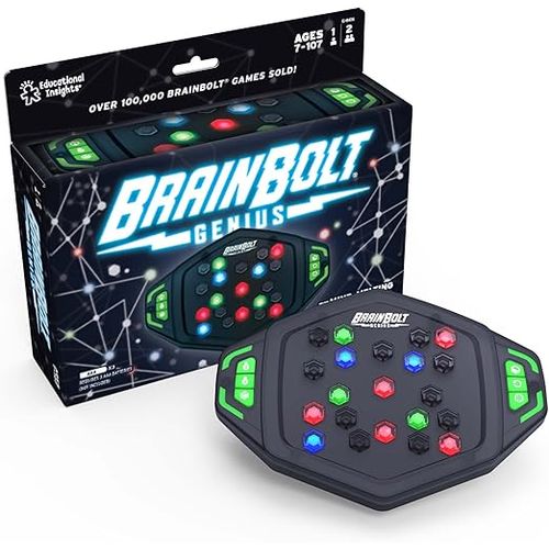 Learning Resources BrainBolt Genius Jeu de mémoire rapide avec lumières, jeux d'intelligence pour enfants, jeu portable, Cadeau pour les enfants de 9 10 11 12 ans, garçons et filles