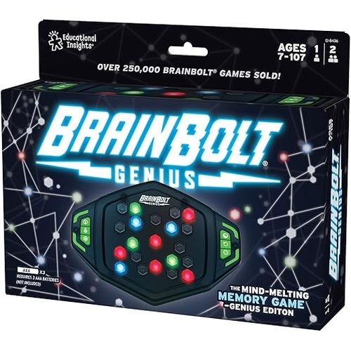 Learning Resources BrainBolt Genius Jeu de mémoire rapide avec lumières, jeux d'intelligence pour enfants, jeu portable, Cadeau pour les enfants de 9 10 11 12 ans, garçons et filles