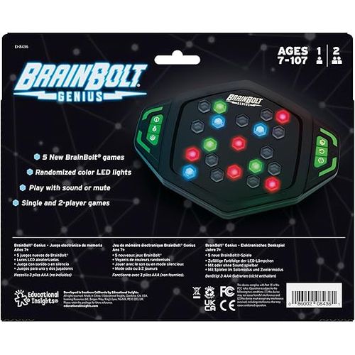 Learning Resources BrainBolt Genius Jeu de mémoire rapide avec lumières, jeux d'intelligence pour enfants, jeu portable, Cadeau pour les enfants de 9 10 11 12 ans, garçons et filles