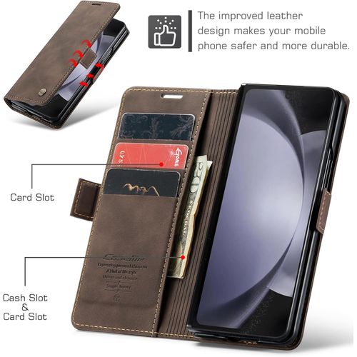 Samsung-Galaxy-Z-Fold-5 5G Flip Leather Case, Slim Stitched PU Folio Book Wallet Cover with Kickstand, Card/Cash Slots, Magnetic Closure