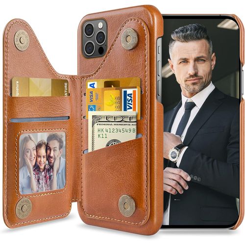 LOHASIC for iPhone 12 Pro Max Wallet Case, 5 Card Holder Phone Cover to Men Women, Premium PU Leather Credit Slot, Magnetic Clasp Kickstand Flip Folio Portfolio Pocket, 6.7 Inch