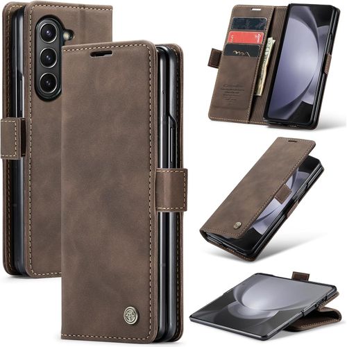 Samsung-Galaxy-Z-Fold-5 5G Flip Leather Case, Slim Stitched PU Folio Book Wallet Cover with Kickstand, Card/Cash Slots, Magnetic Closure