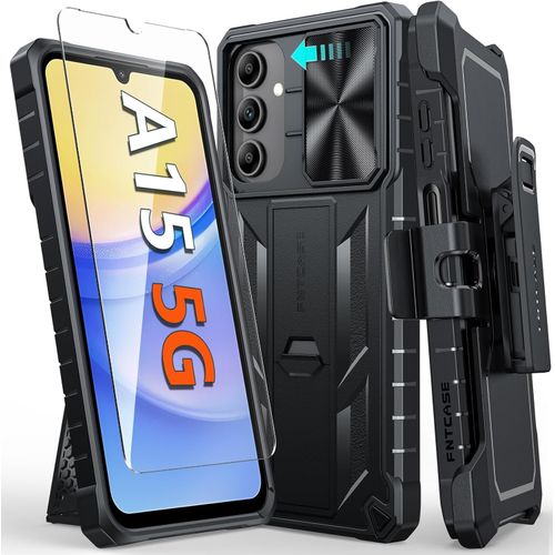 FNTCASE for Samsung Galaxy A15-5G Case: Rugged Protective Phone Cases with Kickstand & Holster | Military Grade Shockproof Protection Sturdy Heavy Duty Drop Proof Hard Covers