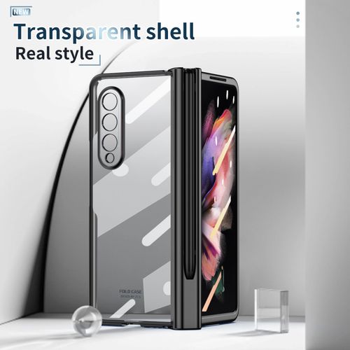 Compatible for Samsung Galaxy Z Fold 5 Case with S Pen, S Pen Holder + Screen Cover + Luxury Plating All-Inclusive Anti-Drop Hinge Protection Clear Cover Case for Galaxy Z Fold 5 5G