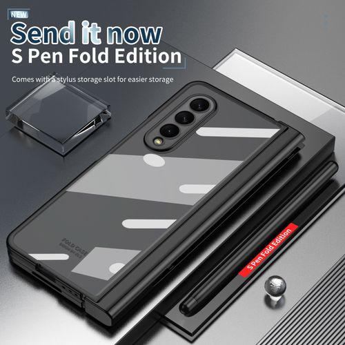 Compatible for Samsung Galaxy Z Fold 5 Case with S Pen, S Pen Holder + Screen Cover + Luxury Plating All-Inclusive Anti-Drop Hinge Protection Clear Cover Case for Galaxy Z Fold 5 5G