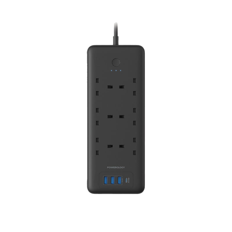 Multiprise Powerology 48 W 6 AC 1 x PD USB-C et 3 x QC USB-A avec prise britannique