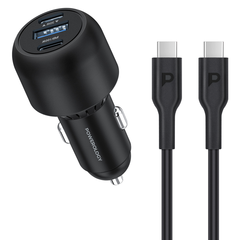 POWEROLOGY ULTRA-QUICK CAR CHARGER 130W WITH CABLE USB-C TO USB-A