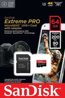 Carte mémoire microSDXC UHS-I A2 V30 SanDisk Extreme Pro 64 Go 200/90 Mo/s