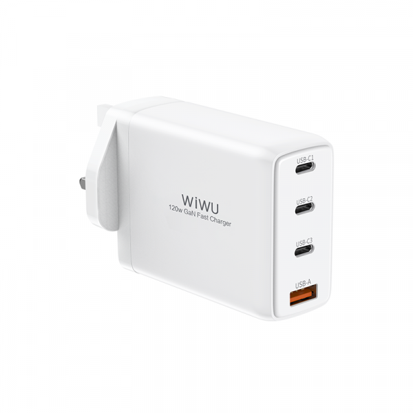 Chargeur rapide WIWU MINI GAN UK 120 W PDX3 + QC3.0 - BLANC