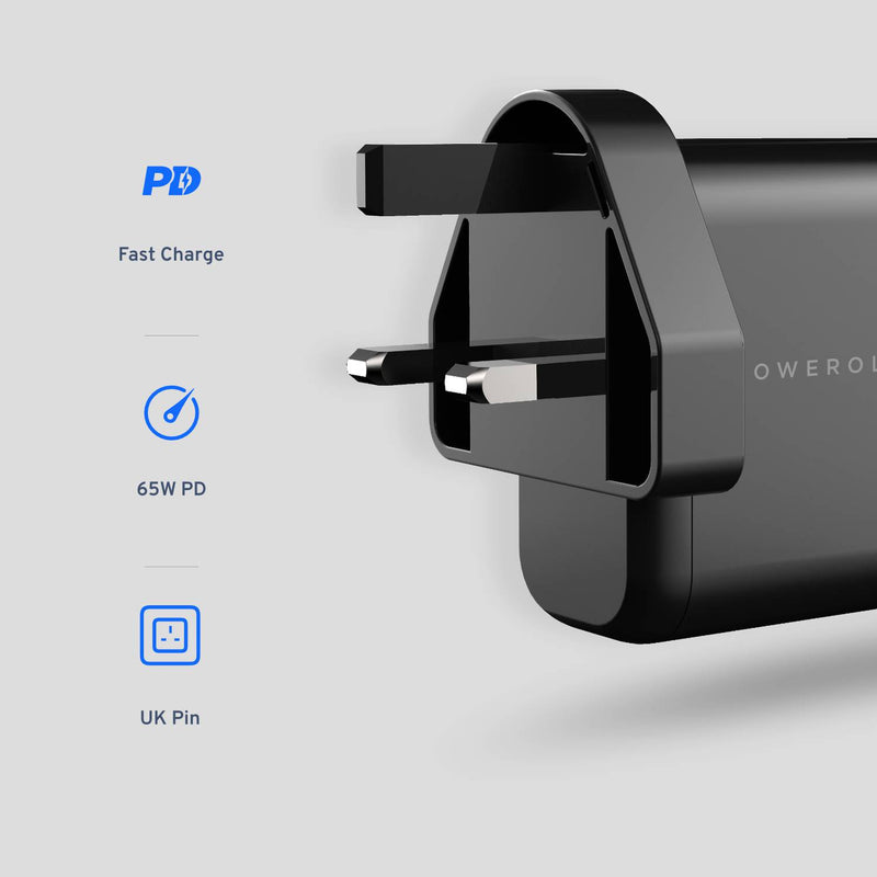 Powerology EU Compact 3-Output PD 65W Gan Charger