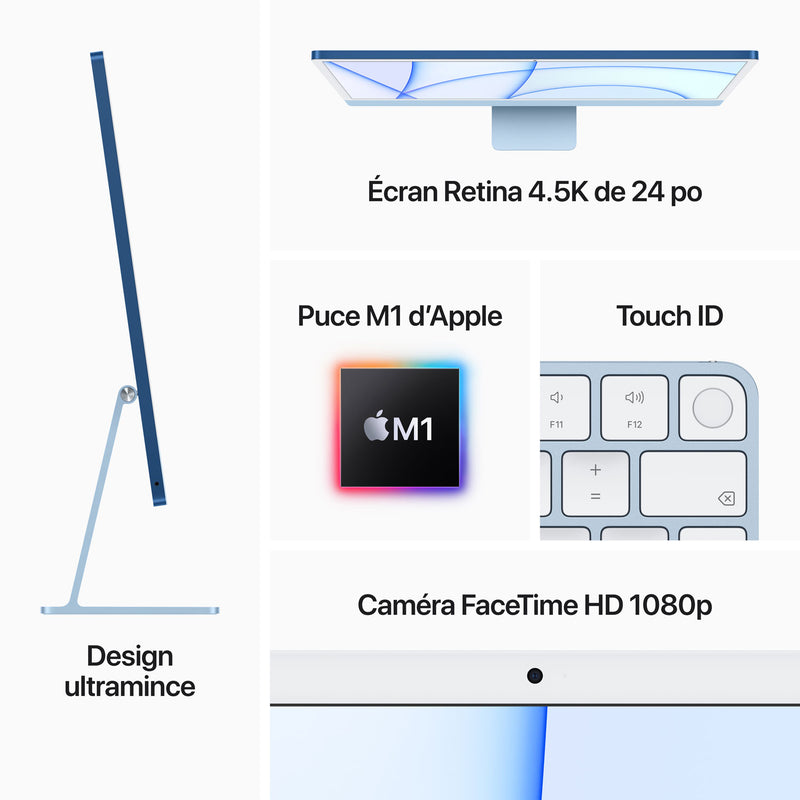 Apple iMac de 24 po (M1 d'Apple/CG à 8 coeurs/SSD 512 Go/RAM 8 Go)