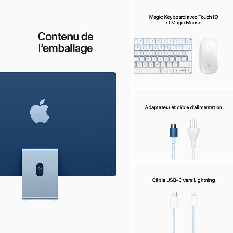 Apple iMac de 24 po (M1 d'Apple/CG à 8 coeurs/SSD 512 Go/RAM 8 Go)