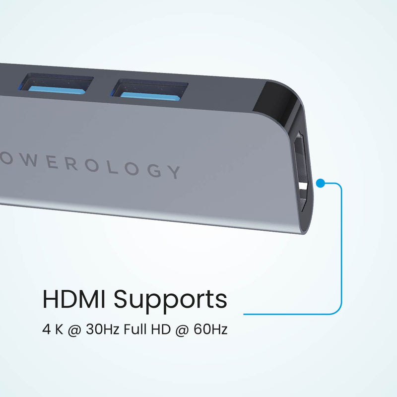 POWEROLOGY 4in1 USB-C HUB WITH HDMI ET USB 3.0 60W