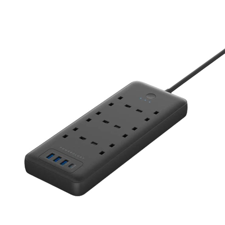 Powerology Multi-prise universelle 6 AC / 3 USB & USB-C PD 30W Prise d'alimentation intelligente multiport 3250W 13A, multiprise avec rallonge de câble de 2 m, charge rapide, station de charge